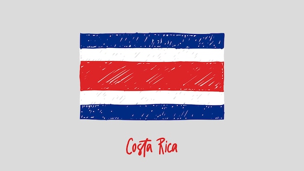 Costa Rica Flag Colored Pencil or Marker Sketch Vector