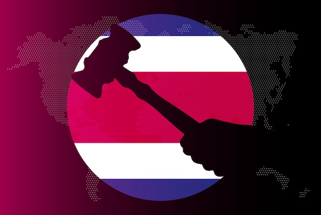 Costa Rica flag with judge gavel corruption concept law or legal result news banner