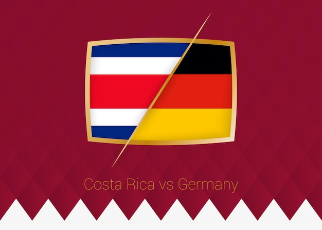 Costa Rica vs Germany group stage icon of football competition on burgundy background