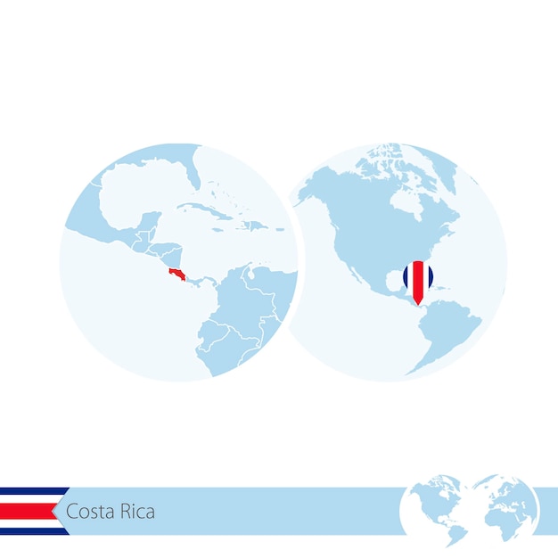 Costa Rica on world globe with flag and regional map of Costa Rica. Vector Illustration.