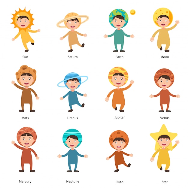 Costumes solar system kids vector