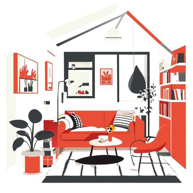 Vector cosy home interior vector illustration flat 2