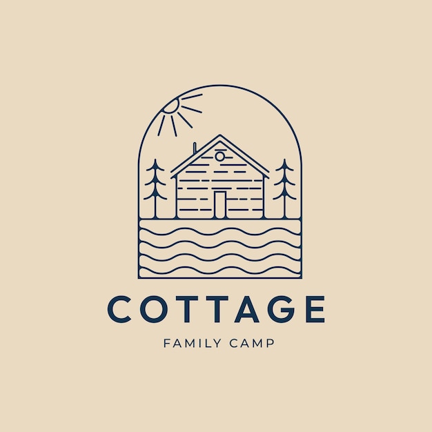 Cottage line art logo minimalist vector illustration design