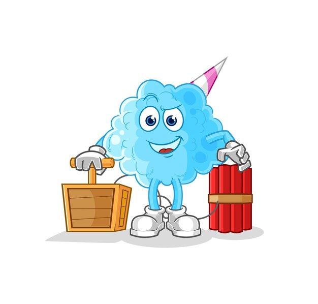 Vector cotton candy holding dynamite detonator cartoon mascot vector