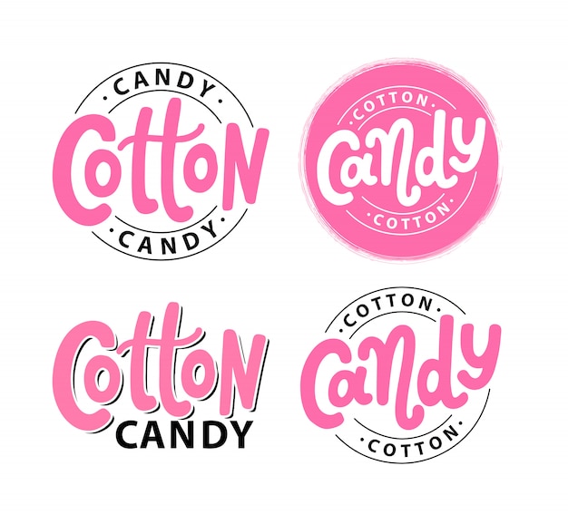 Cotton candy. Lettering logo set