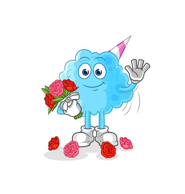 Cotton candy with bouquet mascot cartoon vector