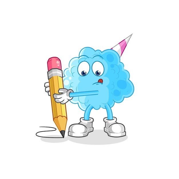 Cotton candy write with pencil cartoon mascot vector