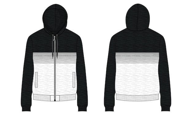 Cotton fleece fabric long sleeve hoodie vector illustration template front and back views