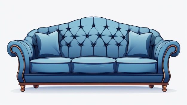 a couch with a blue cover and a red ribbon on the top