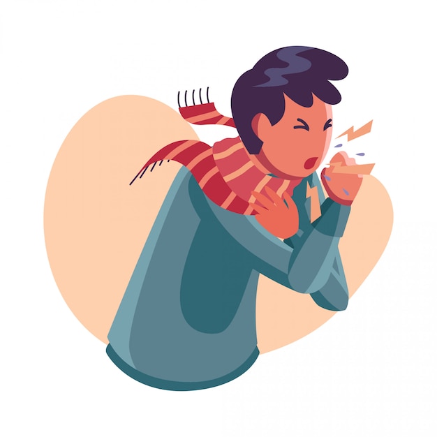 Coughing Person - Flat Character Illustration