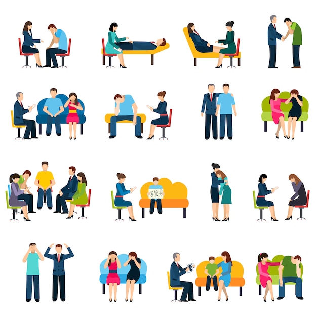 Counseling Support Group Flat Icons Set