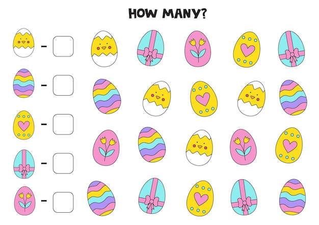 Count all Easter eggs and write the number into box Math game for kids