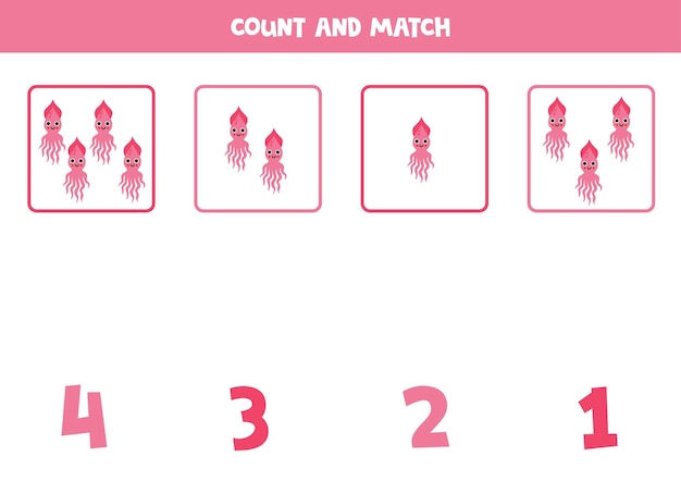 Count all pink squids and match with the correct number