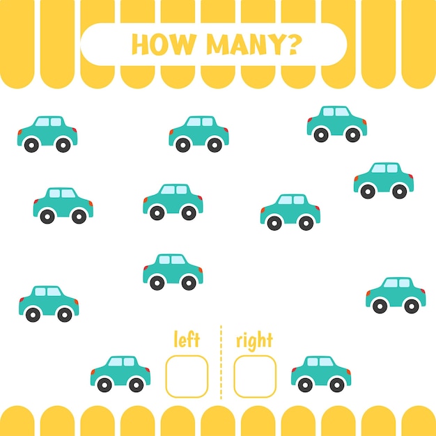 Count cars Educational worksheet with learning left and write