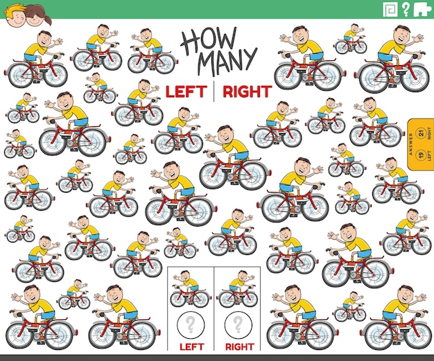 Count left and right pictures of a boy riding a bike