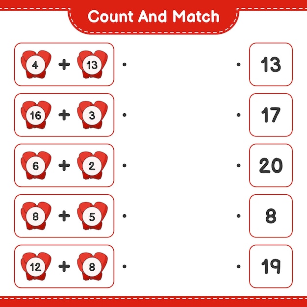 Count and match count the number of Boxing Gloves and match with the right numbers Educational children game printable worksheet vector illustration