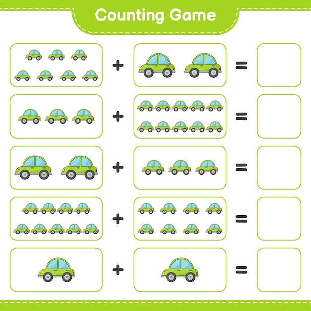 Count and match, count the number of Car and match with the right numbers. Educational children game, printable worksheet, vector illustration