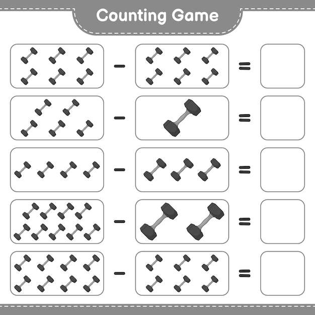 Count and match count the number of Dumbbell and match with the right numbers Educational children game printable worksheet vector illustration