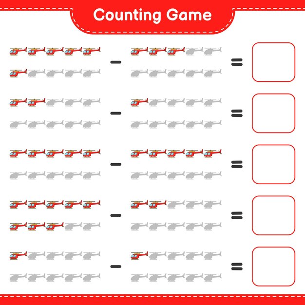 Count and match, count the number of Helicopter and match with the right numbers. Educational children game, printable worksheet, vector illustration