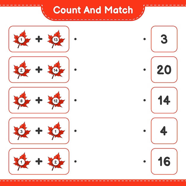 Count and match count the number of Maple Leaf and match with the right numbers