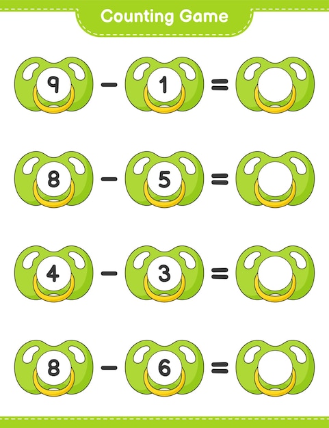 Count and match, count the number of Pacifier and match with the right numbers. Educational children game, printable worksheet, vector illustration