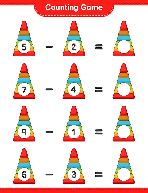 Count and match, count the number of Pyramid Toy and match with the right numbers. Educational children game, printable worksheet, vector illustration