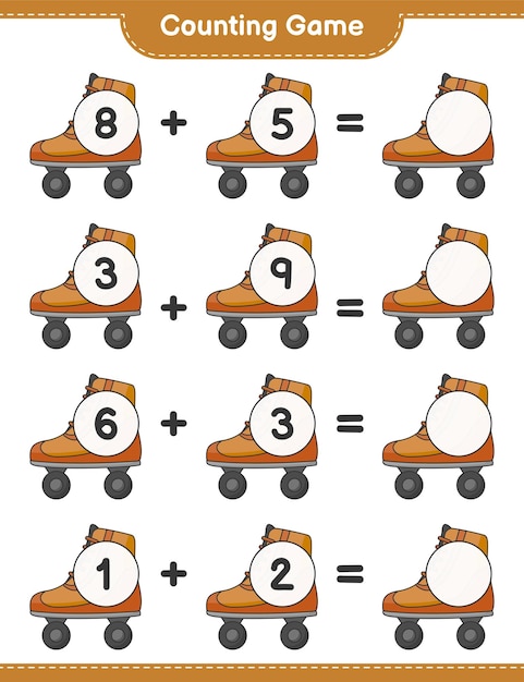 Count and match count the number of Roller Skate and match with the right numbers Educational children game printable worksheet vector illustration