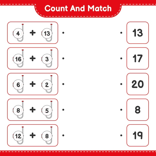 Count and match, count the number of Scuba Diving Mask and match with the right numbers. Educational children game, printable worksheet, vector illustration