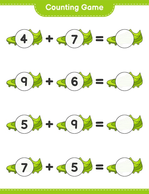 Count and match count the number of Soccer Shoes and match with the right numbers Educational children game printable worksheet vector illustration