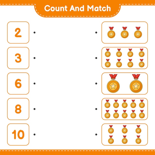 Count and match count the number of Trophy and match with the right numbers Educational children game printable worksheet vector illustration