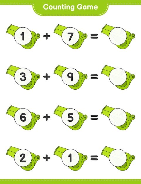 Count and match count the number of Whistle and match with the right numbers Educational children game printable worksheet vector illustration