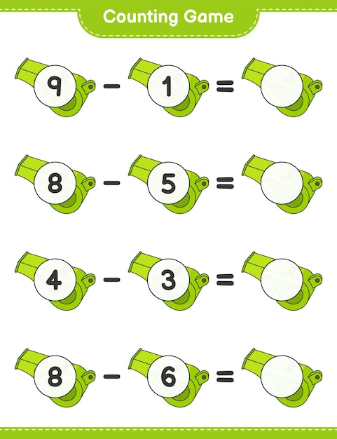 Count and match count the number of Whistle and match with the right numbers Educational children game printable worksheet vector illustration