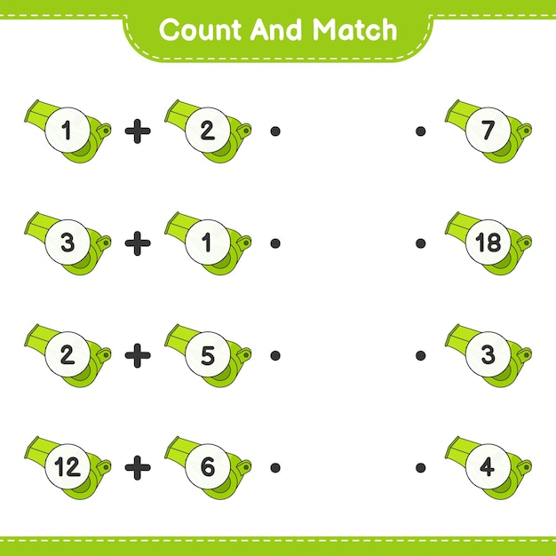 Count and match count the number of Whistle and match with the right numbers Educational children game printable worksheet vector illustration