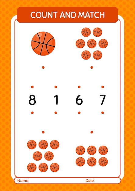 Count and match game with basketball worksheet for preschool kids kids activity sheet