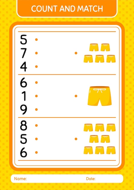 Count and match game with beach short worksheet for preschool kids kids activity sheet