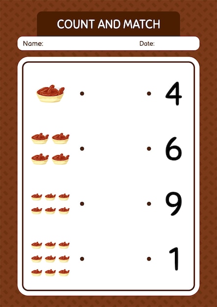 Count and match game with bowl of dates worksheet for preschool kids kids activity sheet