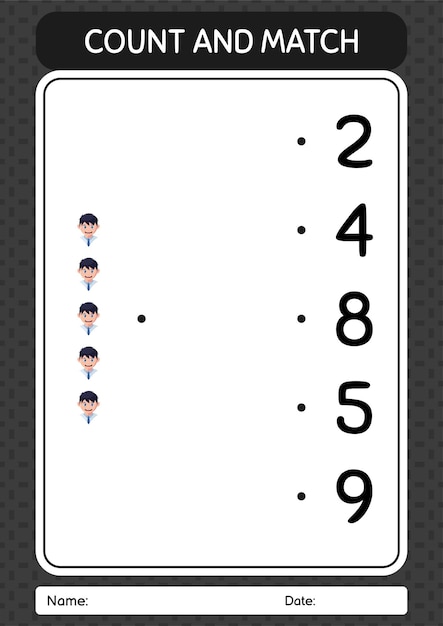 Count and match game with boy worksheet for preschool kids kids activity sheet