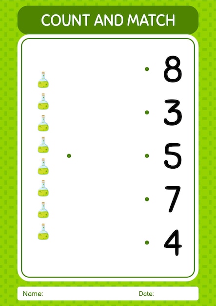 Count and match game with chemical bottle worksheet for preschool kids kids activity sheet