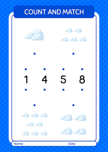 Count and match game with cloud worksheet for preschool kids kids activity sheet