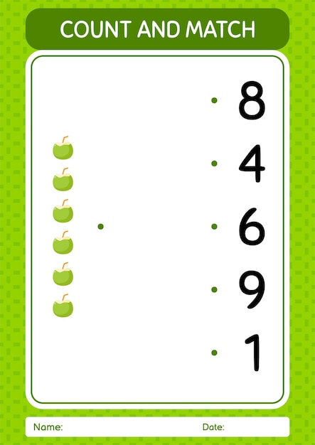 Count and match game with coconut worksheet for preschool kids kids activity sheet