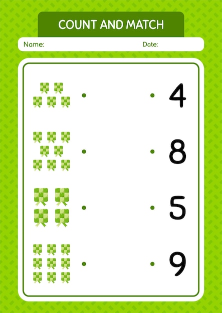 Count and match game with ketupat worksheet for preschool kids kids activity sheet