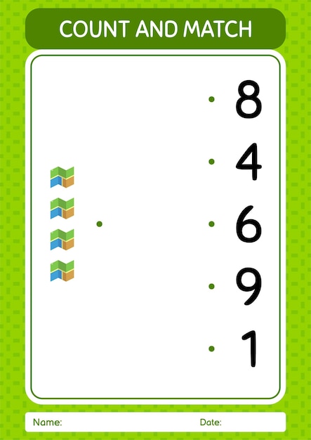 Count and match game with map worksheet for preschool kids kids activity sheet