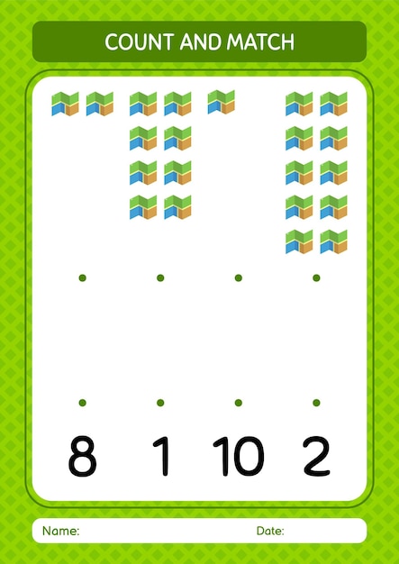 Count and match game with map worksheet for preschool kids kids activity sheet