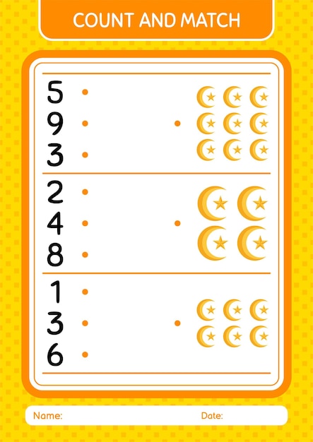 Count and match game with moon and star worksheet for preschool kids kids activity sheet