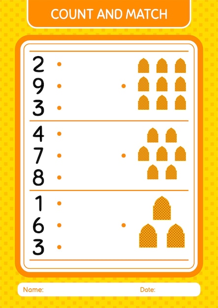 Count and match game with mosque worksheet for preschool kids kids activity sheet