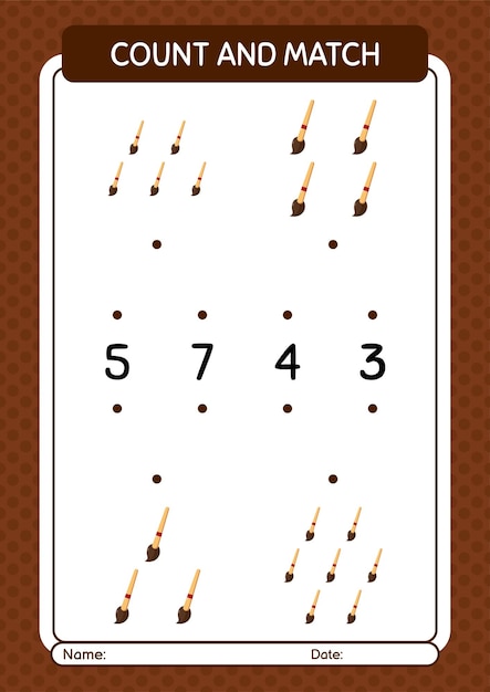 Count and match game with paint brush worksheet for preschool kids kids activity sheet