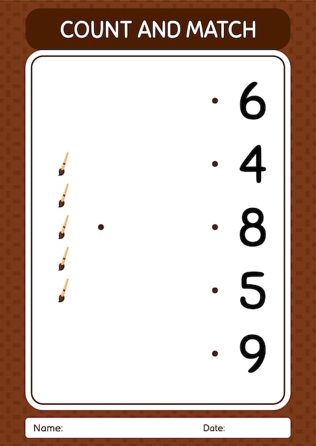 Count and match game with paint brush worksheet for preschool kids kids activity sheet