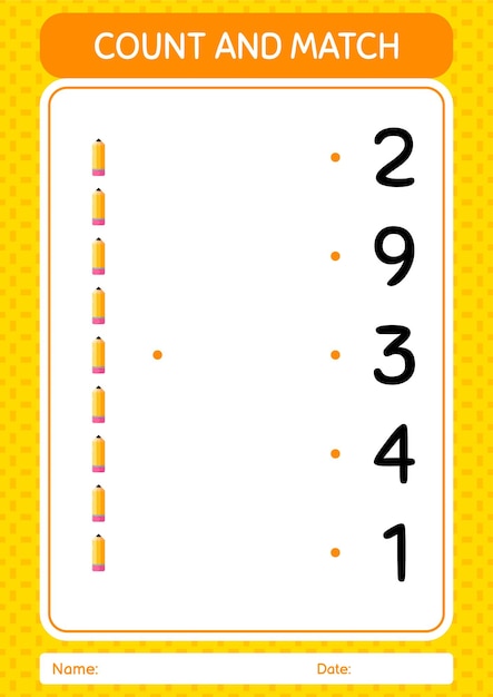 Count and match game with pencil worksheet for preschool kids kids activity sheet