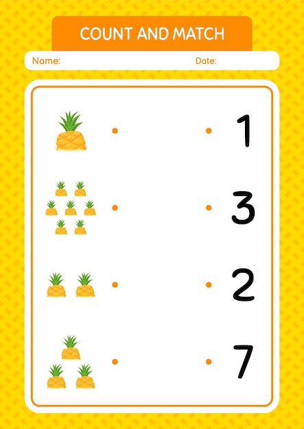 Count and match game with pineapple worksheet for preschool kids kids activity sheet