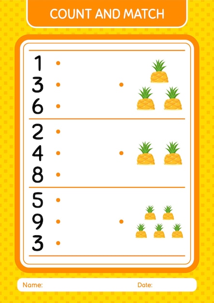 Count and match game with pineapple worksheet for preschool kids kids activity sheet